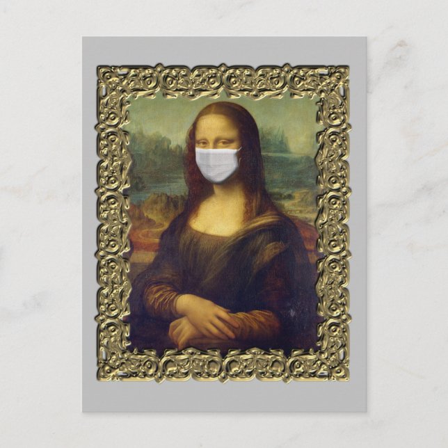 Cartão Postal Mona Lisa com enquadramento na máscara de rosto Co (Frente)