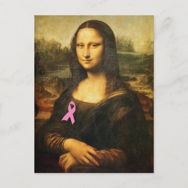 Cartão Postal Mona Lisa Com Fita Rosa (Frente)