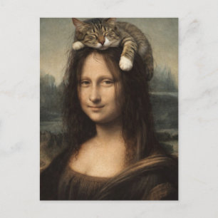 Cartão Postal Mona Lisa Com Gato Adormecido