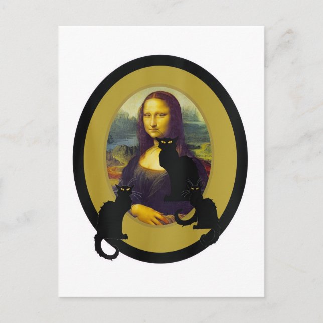 Cartão Postal Mona Lisa com Les Chats Noir, Paródia (Frente)