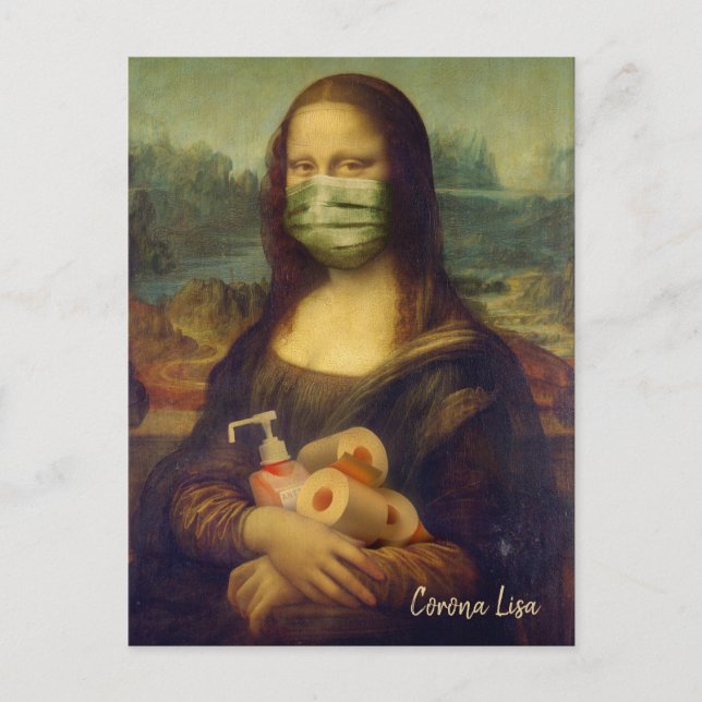 Cartão Postal Mona Lisa Com Máscara, Papel De Banheiro, Sanitiza (Frente)