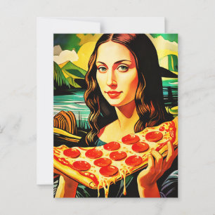 Cartão Postal Mona Lisa com uma fatia grande de pizza