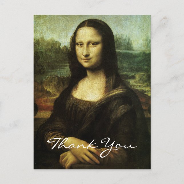 Cartão Postal Mona Lisa de Leonardo da Vinci Obrigado (Frente)