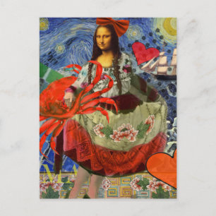 Cartão Postal Mona Lisa Diversão Zodiac Whimsical