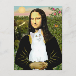 Cartão Postal Mona Lisa e gato branco