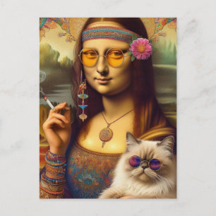 Cartão Postal Mona Lisa e seu Fumante de Gato Himalaia