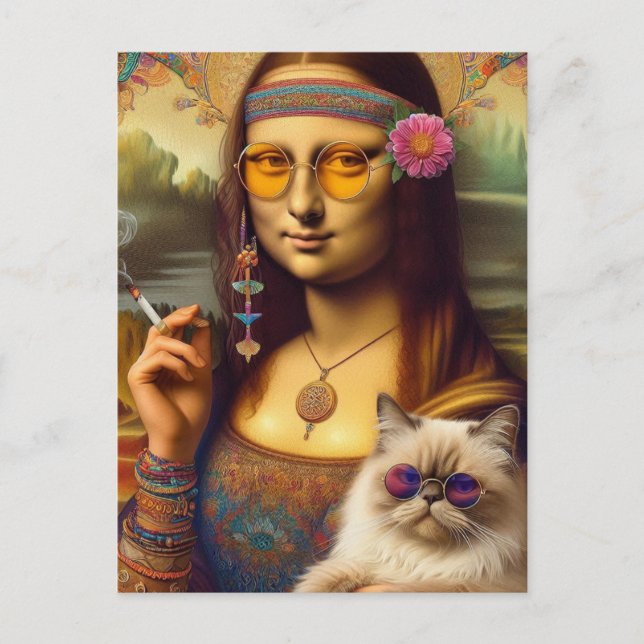 Cartão Postal Mona Lisa e seu Fumante de Gato Himalaia (Frente)