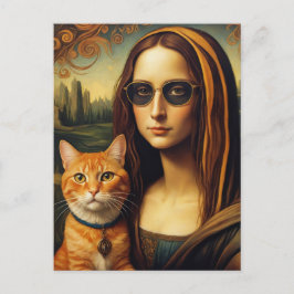 Cartão Postal Mona Lisa e seu Ginger Cat