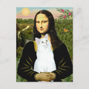 Cartão Postal Mona Lisa e White cat