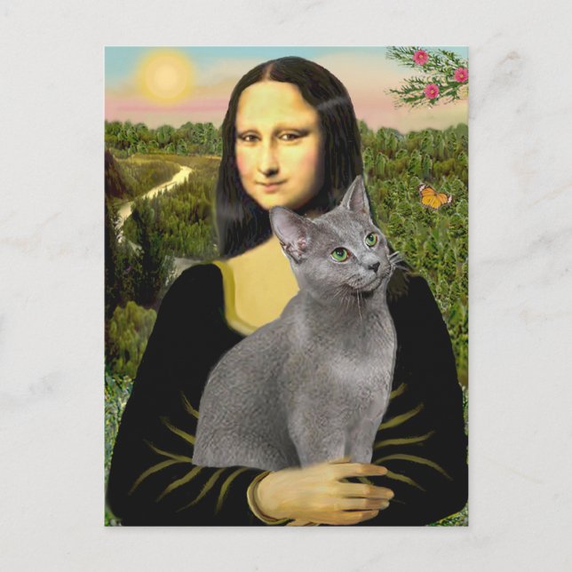 Cartão Postal Mona Lisa - gato azul russo (Frente)