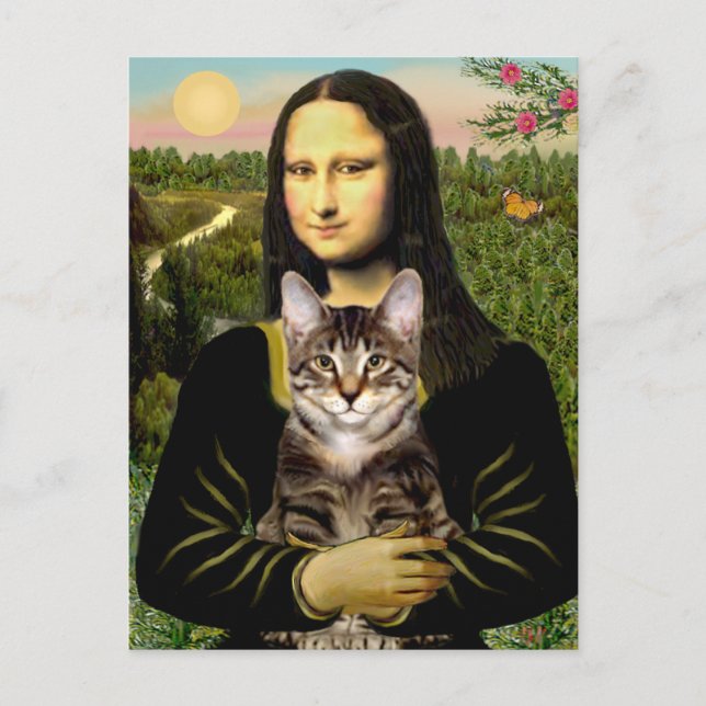 Cartão Postal Mona Lisa - Gato Marrom Tabby Tiger (Frente)