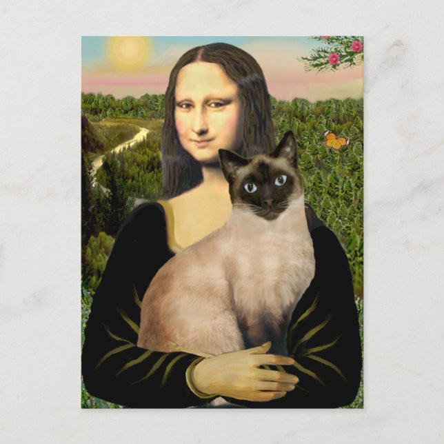Cartão Postal Mona Lisa - Gato Siamês de Seal Point (Frente)