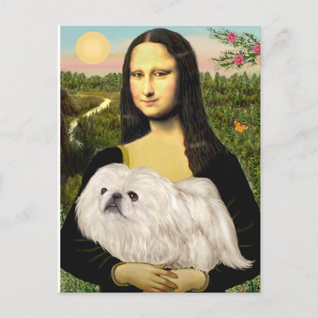 Cartão Postal Mona Lisa - Pequinês Branco (#4) (Frente)