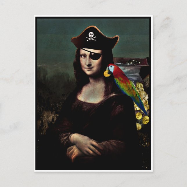 Cartão Postal Mona Lisa Pirata com Curativo no Olho (Frente)