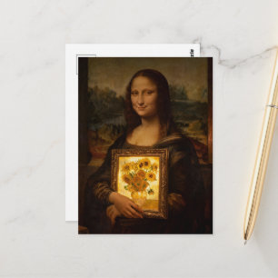 Cartão Postal Mona Lisa segura um Van Gogh
