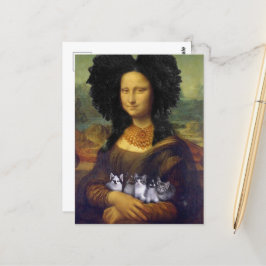 Cartão Postal Mona Lisa segurando gatinhos giros Leonardo da Vin