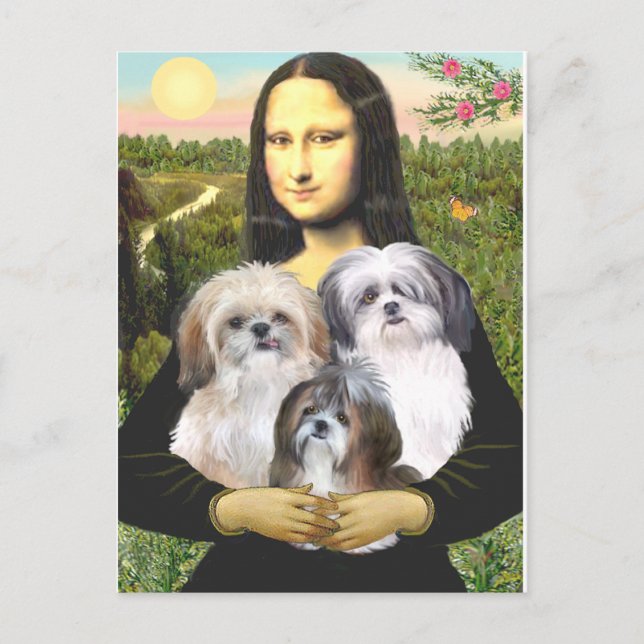 Cartão Postal Mona Lisa - Shih Tzus (três) (Frente)