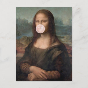 Cartão Postal Mona Lisa soprando pastilha elástica rosa