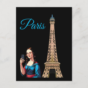 CARTÃO POSTAL MONA LISA TOMANDO SELFIE SURREAL PARIS