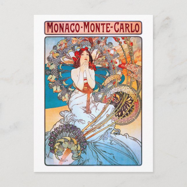 Cartão Postal Mônaco, Monte-Carlo, Mucha (Frente)