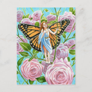 Cartão Postal Monarch Fairy entre os Rosas