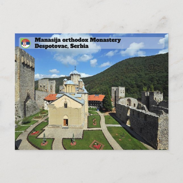 Cartão Postal MONASTÉRIOS SÉRVIOS - mosteiro de Manasija (Frente)