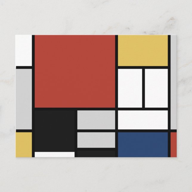 Cartão Postal Mondrian Painting Red Plane Yellow Black Cinza Blu (Frente)