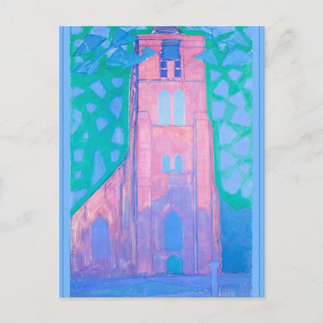 Cartão Postal Mondrian - Torre da Igreja em Domburg, (Frente)