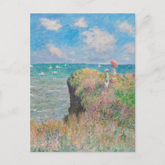 Cartão Postal Monet Cliff caminha no Pourvil Impressionist Paint (Frente)