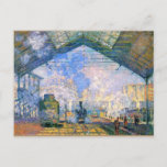 Cartão Postal Monet - Estação Santo-Lázare, arte<br><div class="desc">Estação Santo-Lazare,  pintura de belas artes pelo artista impressionista francês Claude Monet,  1877</div>