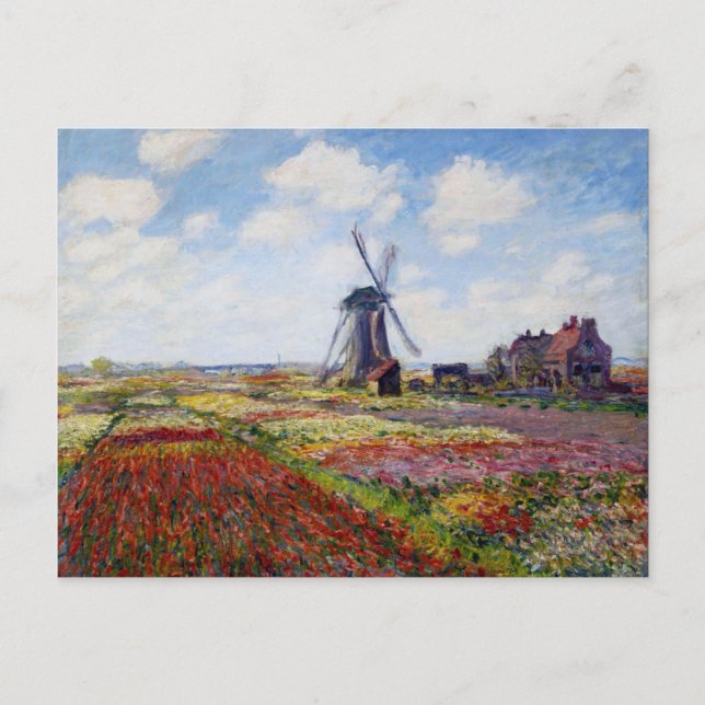 Cartão Postal Monet Field of Tulips With Windmill Postcard (Frente)
