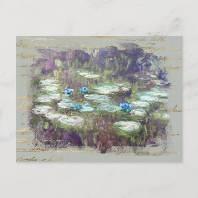 Cartão Postal ** Monet Lily Pads Pond Escrito Dourado Antigo AR2 (Frente)