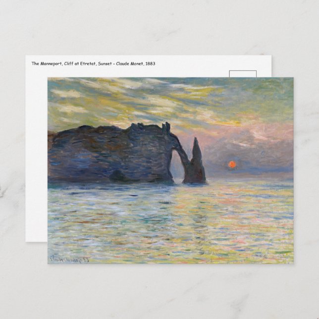 Cartão Postal Monet - Manneport, Cliff em Etretat, Sunset (Frente/Verso)