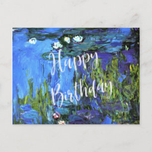 Cartão Postal Monet - Nenúfares, índigo azul, votos de aniversár