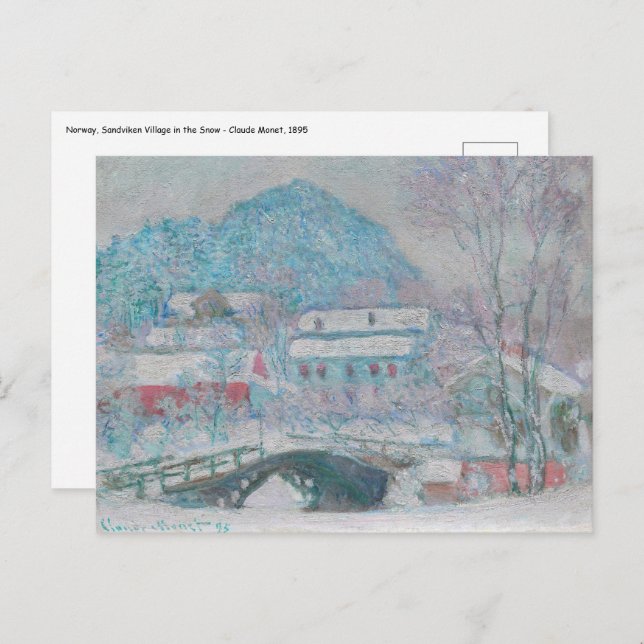 Cartão Postal Monet - Noruega, Sandviken Village na neve (Frente/Verso)