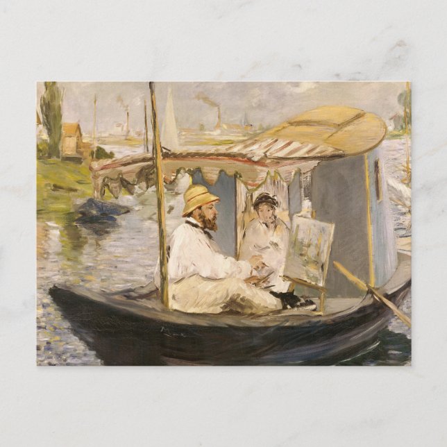 Cartão Postal Monet Painting no Barco Estúdio | Édouard Manet (Frente)
