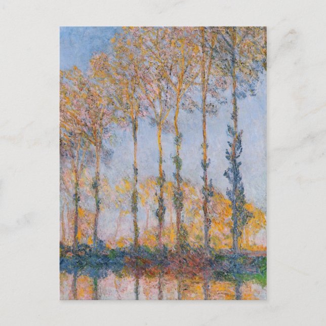 Cartão Postal Monet - Poplars, efeito branco e amarelo (Frente)