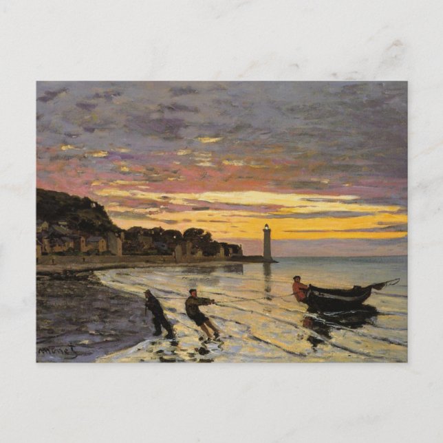 Cartão Postal Monet - Puxando um Barco para a Costa, arte fina, (Frente)