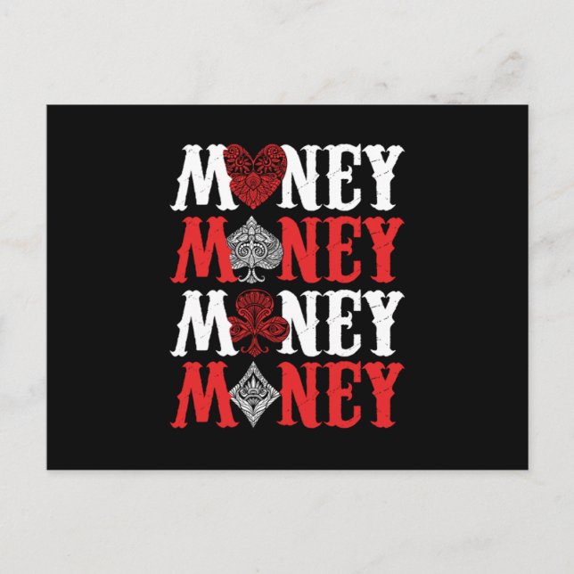 Cartão Postal Money Casino Player Cards Poker Bluff Gambler Gift (Frente)