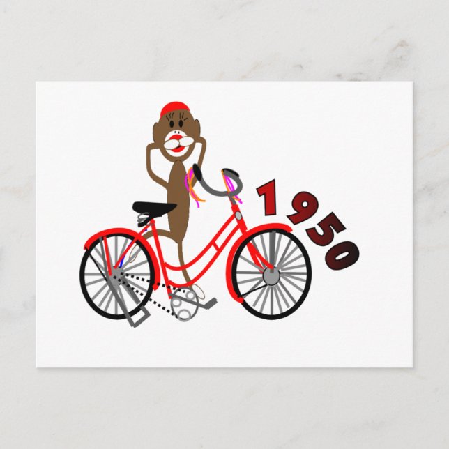 Cartão Postal Monkey % 1950's Bicycle Drawing — Exclusivo (Frente)