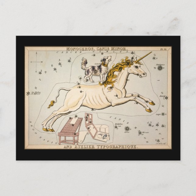 Cartão Postal Monoceros Canis Minor e Atelier Typographique (Frente)