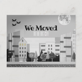 Cartão Postal Monocromo City Skyline Nós Mudamos O Anúncio