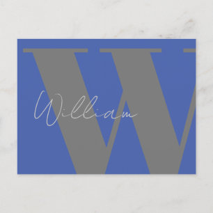 Cartão Postal Monograma Azul Cinza – Estilo de evento Minimal pe