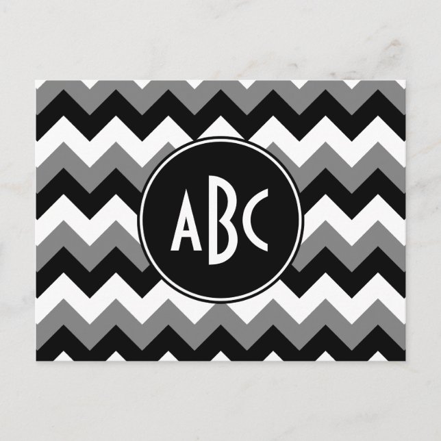 Cartão Postal Monograma Cinza Preto e Branco Zigzag (Frente)