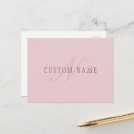 Cartão Postal Monograma com Aparência Elegante | Dourado Rosa