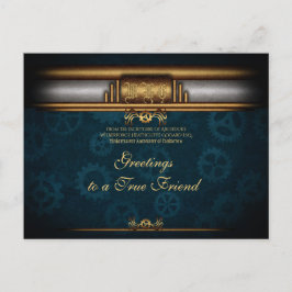 Cartão Postal Monograma com Deco Vestido, latão e azul profundo