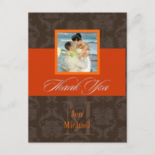Cartão Postal Monograma Damask, Obrigado Cartões-postais Fotogr