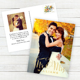 Cartão Postal Monograma de Casamento de Fotos do Script Elegante
