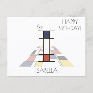 Cartão Postal Monograma de Estilo de Arte Moderna. Letra I