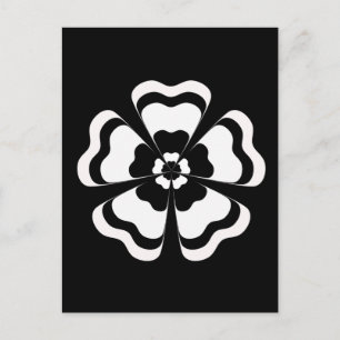 Cartão Postal Monograma de Flor em Preto e Branco
